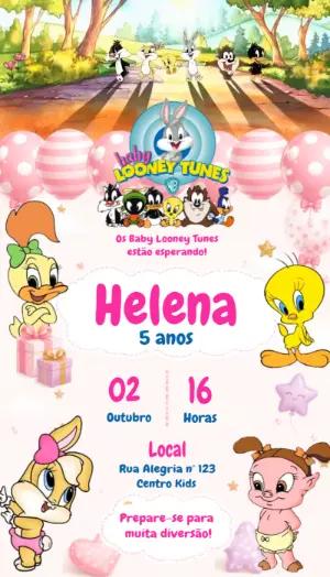 Convite Animado de Aniversário Baby Looney Tunes para Editar