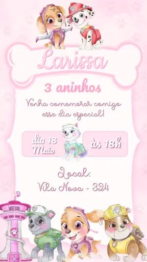 Convite de Aniversário Patrulha Canina Rosa Editável