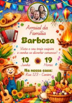 Convite de Festa Junina com Foto Colorido para Editar