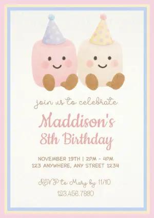 Cute Marshmallow Birthday Invitation | Editable Digital Template