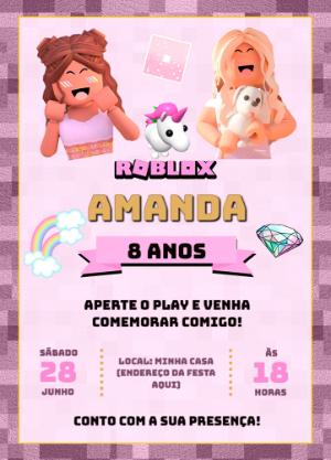 Convite Aniversário Roblox Menina para Editar Online