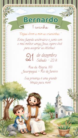 Convite Aniversário Religioso Jesus Infantil Editável