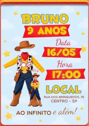 Convite Toy Story: Vire o Woody com Foto IA | Modelo Editável