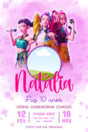 Convite de Aniversário Guerreiras do K-pop para Editar