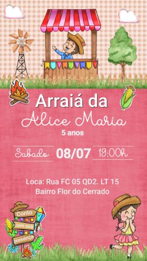 Convite Animado Aniversário Festa Junina com Personagens para Editar
