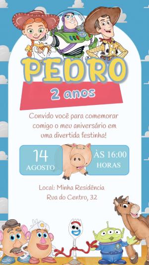 Convite Aniversário Toy Story com Personagens para Editar Online