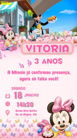 Vídeo Convite de Aniversário Minnie Rosa Editável