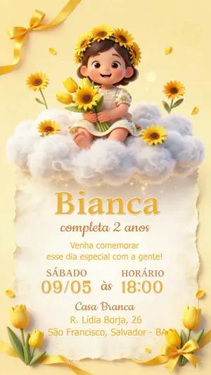 Convite Aniversário Infantil Girassol Menina Modelo Editável