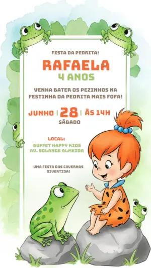 Convite Digital Festa Pedrita Flintstones Fofo Editável