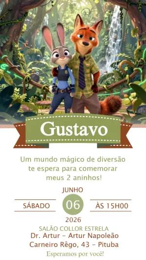 Convite Digital Zootopia: Modelo Editável para Aniversário