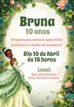 Convite de Aniversário Princesa e o Sapo para Editar Online