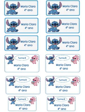 Etiqueta Escolar Stitch e Angel para Editar e Imprimir