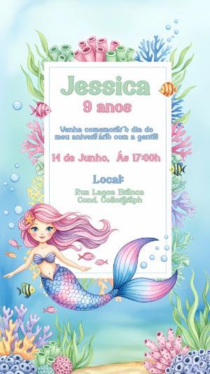 Convite de Aniversário Sereia Fundo do Mar para Editar Online