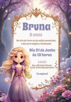 Convite Aniversário Enrolados com Rapunzel para Editar Online