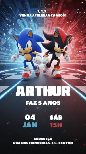 Convite de Aniversário Sonic e Shadow para Editar Online