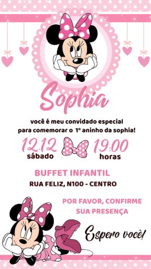 Convite de Aniversário Minnie Rosa Digital