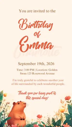 Cute Capybara Birthday Invitation Editable Template