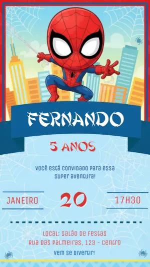 Convite de Aniversário Homem-Aranha Infantil para Editar Online
