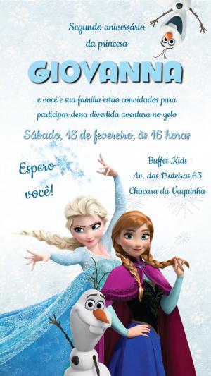 Convite de Aniversário Frozen com Personagens para Editar Online