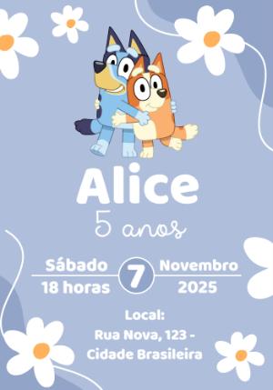 Convite de Aniversário Bluey e Bingo para Editar Online