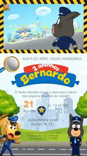 Convite Animado Detetive Labrador: Vídeo de Aniversário Editável