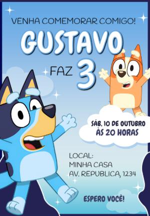 Convite de Aniversário Bluey e Bingo para Editar Online