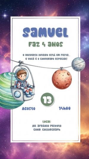Convite de Aniversário Astronauta no Espaço para Editar Online