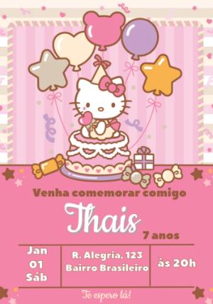 Convite de Aniversário Hello Kitty para Editar Online