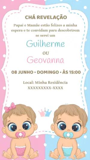 Convite Chá Revelação Bebês Menino ou Menina para Editar Online
