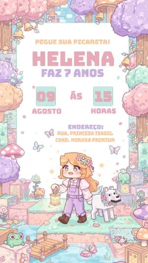Convite de Aniversário Minecraft Menina para Editar Online