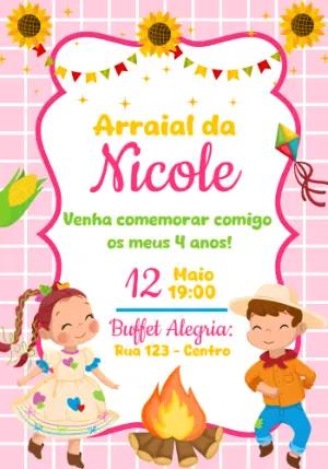 Convite de Aniversário Festa Junina Infantil para Editar
