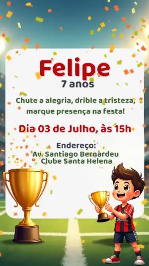 Convite de Aniversário Futebol com Campeão para Editar Online