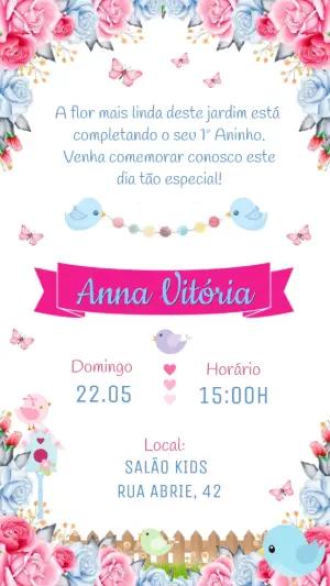 Convite Aniversário Jardim Encantado com Pássaros para Editar