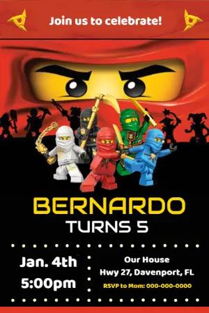 Editable LEGO Ninja Birthday Party Invitation Template