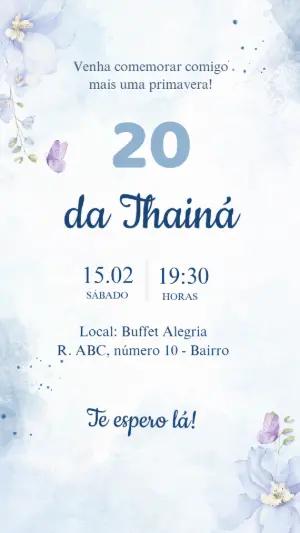 Convite Animado Aniversário Floral Azul para Editar Online