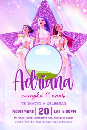 Invitación de Cumpleaños Las Guerreras K-Pop para Editar