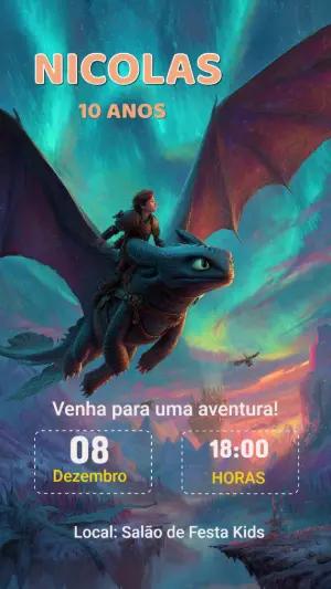Convite de Aniversário Como Treinar o Seu Dragão Editável