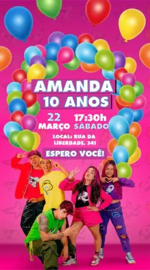 Convite de Aniversário Youtuber Dos Rosa Editável