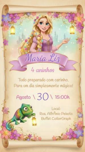 Convite Digital Aniversário Rapunzel Enrolados Modelo Editável