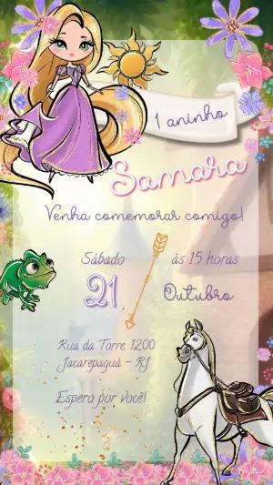 Convite de Aniversário Rapunzel com Glitter para Editar