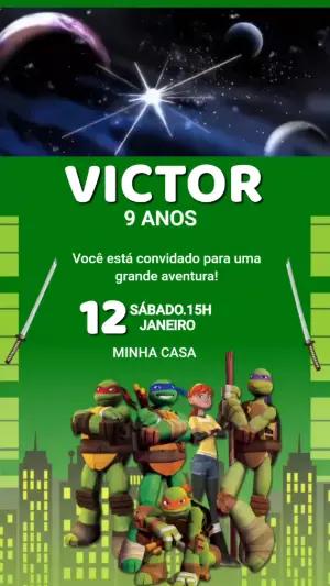 Convite Animado Aniversário Tartarugas Ninjas para Editar Online