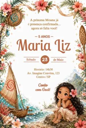 Convite de Aniversário Moana Baby Tropical para Editar