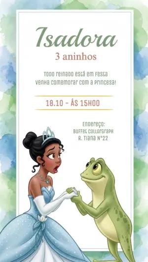 Convite Aniversário Princesa e o Sapo para Editar Online