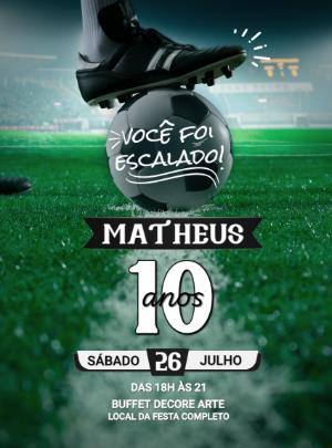 Convite Aniversário Futebol com Bola e Campo para Editar Online
