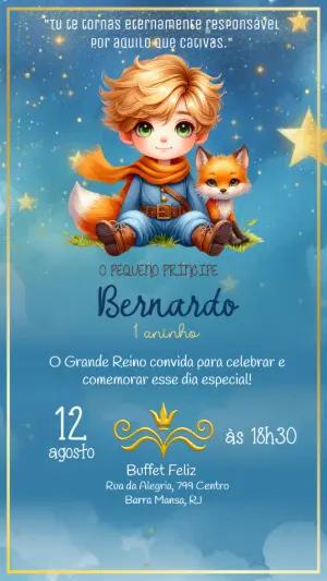 Convite de Aniversário Pequeno Príncipe Estrelado para Editar