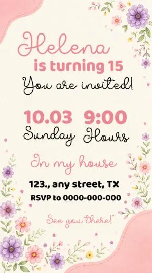 Editable Floral 15th Birthday Invitation Template