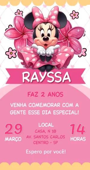 Convite de Aniversário Minnie Rosa Fofo para Editar Online
