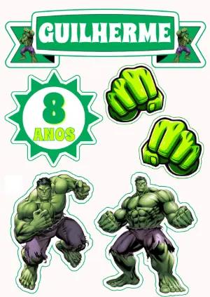 Topo de Bolo Hulk Editável com Personagens para Imprimir