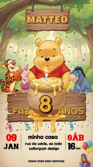 Convite Digital Aniversário Infantil Ursinho Pooh para Editar