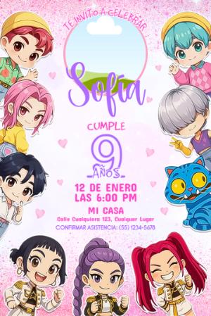 Invitación de Cumpleaños Las Guerreras K-Pop Modelo para Editar